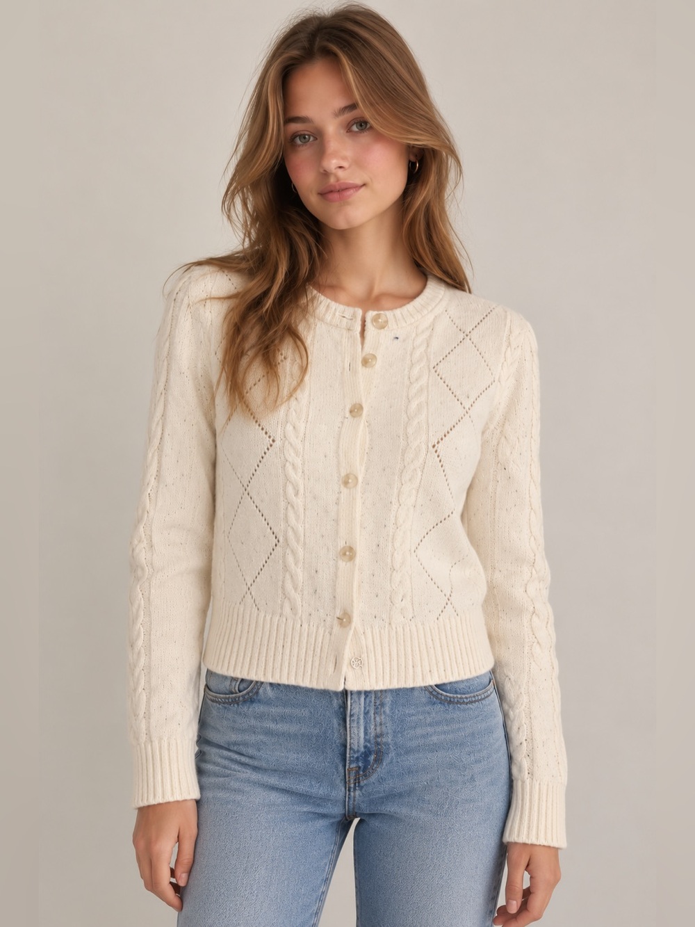 Aritzia Sunday Best Cream Cable Knit Cardigan – Size M